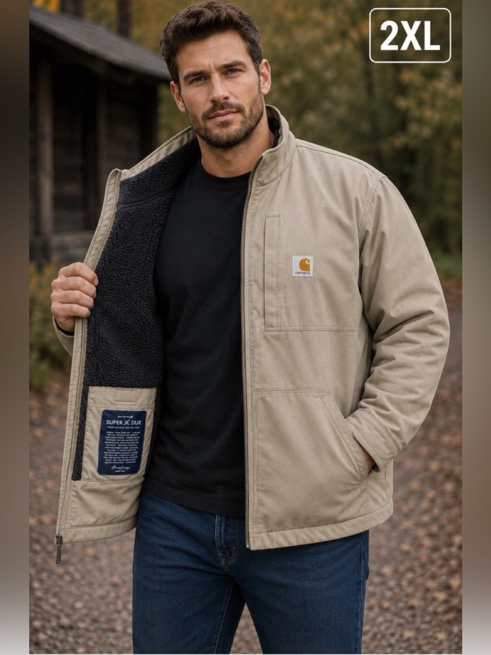 Carhartt XXL Men’s Sandstone Work Jacket with Black Sherpa Lining waterproof
